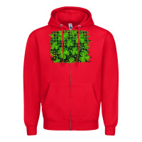 Red st patrick's day shamrock and plaid distressed background Zipper Hoodie - RanaPortraitStore