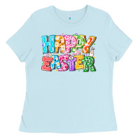 Baby Blue Happy Easter Ladies Tee - CowhideDigitalArt