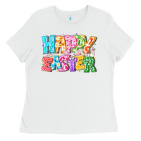 White Happy Easter Ladies Tee - CowhideDigitalArt