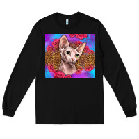 Black purple glitter roses sphynx cat Long Sleeve Tee - LillyAllenDesigns