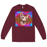 Burgundy purple glitter roses sphynx cat Long Sleeve Tee - LillyAllenDesigns
