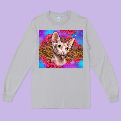 Purple Glitter Roses Sphynx Cat Long Sleeve Tee Designed By Lillyallendesigns