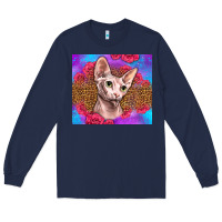 Navy purple glitter roses sphynx cat Long Sleeve Tee - LillyAllenDesigns