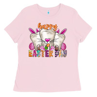 Bubblegum Pink Happy Easter Ladies Tee - CowhideDigitalArt