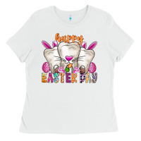 White Happy Easter Ladies Tee - CowhideDigitalArt