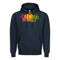 Navy halloween pumpkins thankful Zipper Hoodie - Jasminsmagicworld