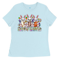 Baby Blue Happy Easter Spot Rabbit Ladies Tee - CowhideDigitalArt