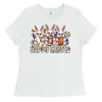 White Happy Easter Spot Rabbit Ladies Tee - CowhideDigitalArt