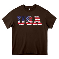 Chocolate Brown usa Heavy Core Tee - DesigneFamous