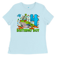 Baby Blue birthday boy frog age 4 Ladies Tee - LillyAllenDesigns