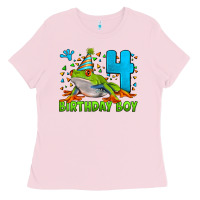 Bubblegum Pink birthday boy frog age 4 Ladies Tee - LillyAllenDesigns