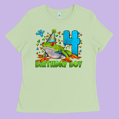 Birthday Boy Frog Age 4 Ladies Tee Designed By Lillyallendesigns