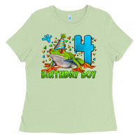 Matcha birthday boy frog age 4 Ladies Tee - LillyAllenDesigns