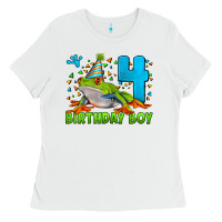 White birthday boy frog age 4 Ladies Tee - LillyAllenDesigns
