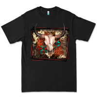 Black Western Bull Skull Premium Tee - FaDigitalArtStudio