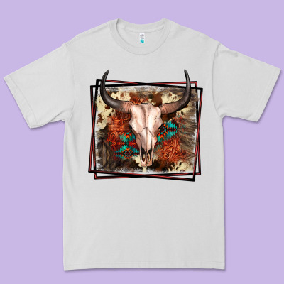Western Bull Skull Premium Tee Designed By Fadigitalartstudio