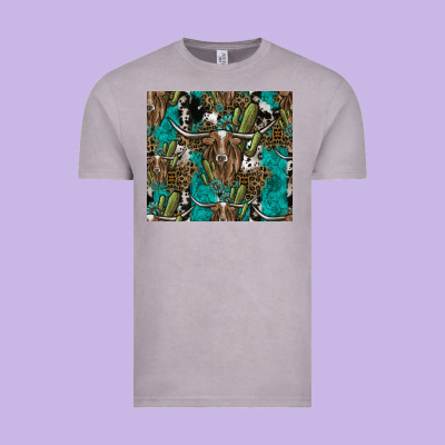 Longhorn Pattern Vintage Tee Designed By Cowhidedigitalart
