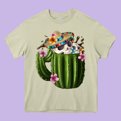 Day Of The Dead Mexican Cactus Heavy Core Tee Designed By Fadigitalartstudio