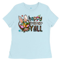 Baby Blue Happy Easter Y'all Ladies Tee - CowhideDigitalArt
