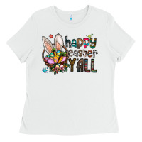White Happy Easter Y'all Ladies Tee - CowhideDigitalArt