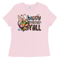 Bubblegum Pink Happy Easter Y'all Ladies Tee - CowhideDigitalArt