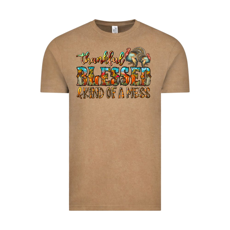 Thankful Blessed And Kind Of A Mess Vintage Tee by CowhideDigitalArt | Teevron