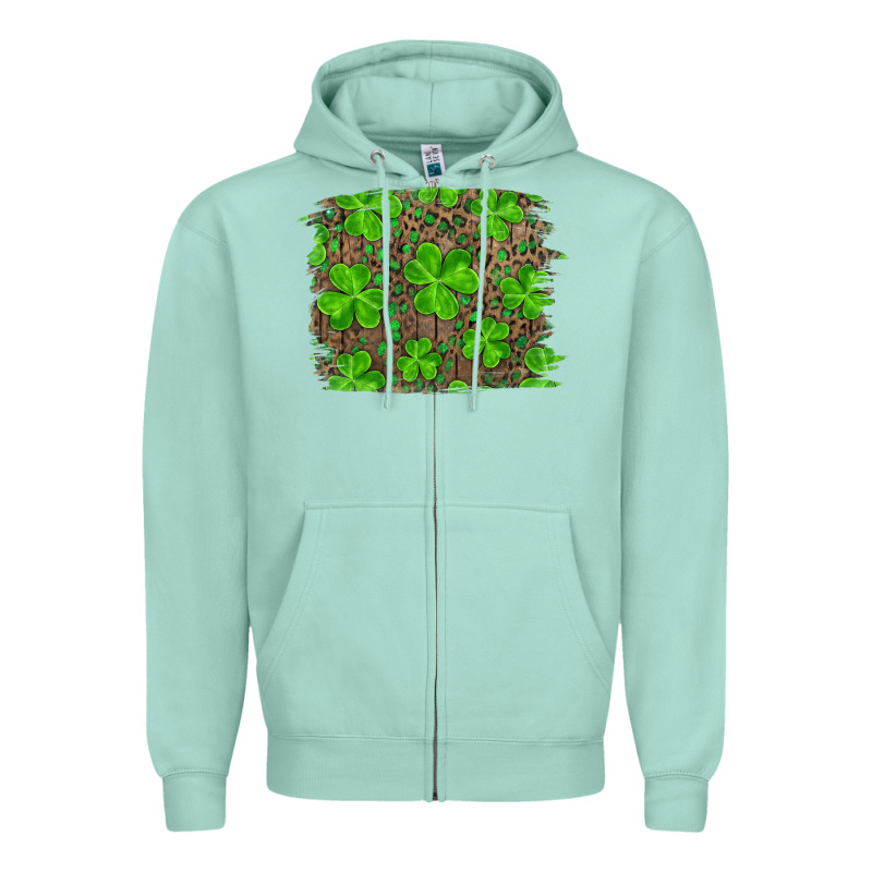 St Patrick's Day Shamrock And Leopard Distressed Background Zipper Hoodie by RanaPortraitStore | Teevron
