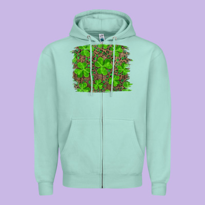 St Patrick's Day Shamrock And Leopard Distressed Background Zipper Hoodie Designed By Ranaportraitstore
