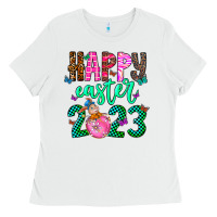 White Happy Easter Ladies Tee - CowhideDigitalArt