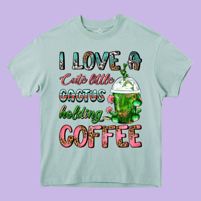 I Love A Cute Little Cactus Holding Coffee Heavy Core Tee Designed By Fadigitalartstudio