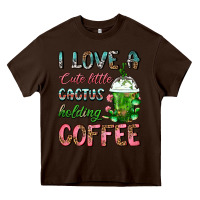 Chocolate Brown I Love A Cute Little Cactus Holding Coffee Heavy Core Tee - FaDigitalArtStudio
