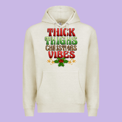 Thick Thighs Christmas Vibes Premium Hoodie Designed By Barkaloodesign