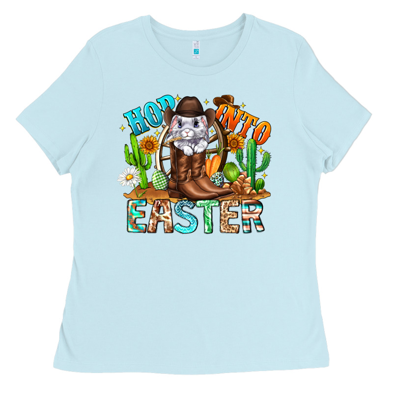 Hop Into Easter Bunny Western Ladies Tee by CowhideDigitalArt | Teevron
