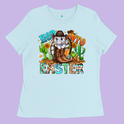 Hop Into Easter Bunny Western Ladies Tee Designed By Cowhidedigitalart