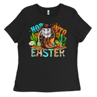 Black Hop Into Easter Bunny Western Ladies Tee - CowhideDigitalArt
