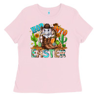 Bubblegum Pink Hop Into Easter Bunny Western Ladies Tee - CowhideDigitalArt