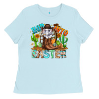 Baby Blue Hop Into Easter Bunny Western Ladies Tee - CowhideDigitalArt