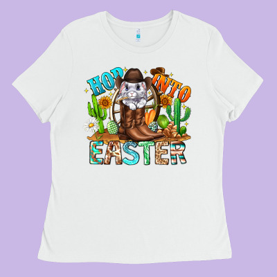 Hop Into Easter Bunny Western Ladies Tee Designed By Cowhidedigitalart