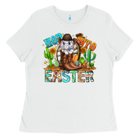 White Hop Into Easter Bunny Western Ladies Tee - CowhideDigitalArt