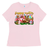 Bubblegum Pink Happy Easter Animal Car Ladies Tee - CowhideDigitalArt