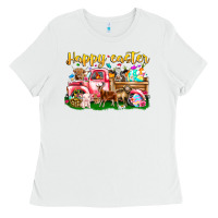 White Happy Easter Animal Car Ladies Tee - CowhideDigitalArt