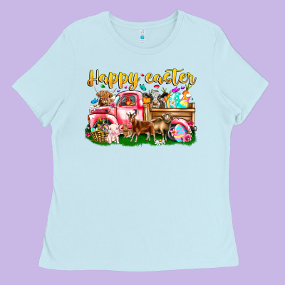 Happy Easter Animal Car Ladies Tee Designed By Cowhidedigitalart