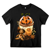 Black Halloween Jack O Lantern Bobba Cup Heavy Core Tee - FaDigitalArtStudio