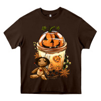 Chocolate Brown Halloween Jack O Lantern Bobba Cup Heavy Core Tee - FaDigitalArtStudio