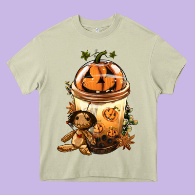 Halloween Jack O Lantern Bobba Cup Heavy Core Tee Designed By Fadigitalartstudio