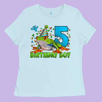 Birthday Boy Frog Age 5 Ladies Tee Designed By Lillyallendesigns