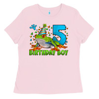 Bubblegum Pink Birthday Boy Frog Age 5 Ladies Tee - LillyAllenDesigns