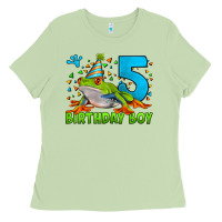 Matcha Birthday Boy Frog Age 5 Ladies Tee - LillyAllenDesigns