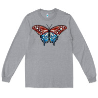 Heather Grey Patriotic American Butterfly Long Sleeve Tee - LillyAllenDesigns