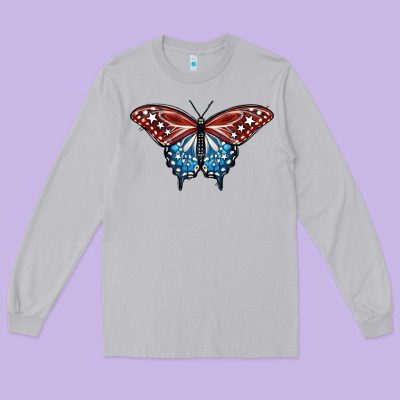 Patriotic American Butterfly Long Sleeve Tee Designed By Lillyallendesigns